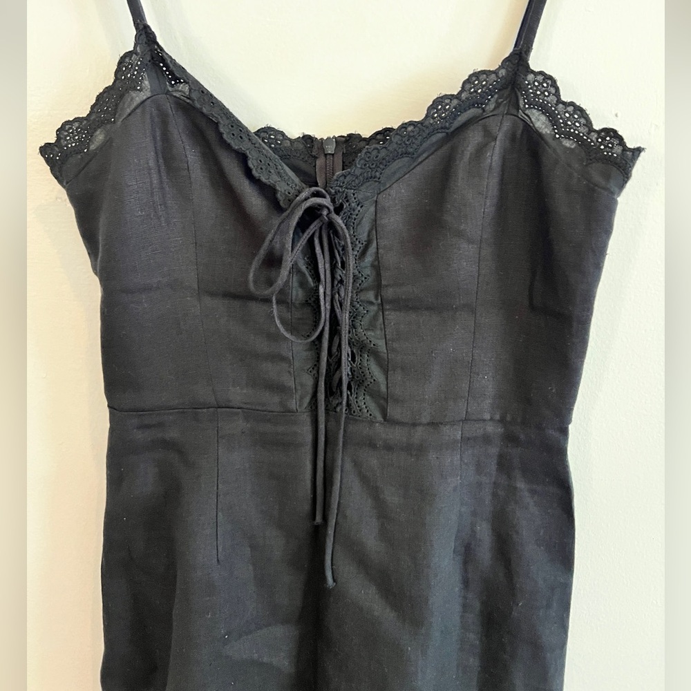 Reformation Black Lace Detail Dress linen